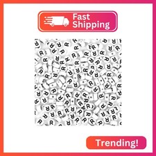 Auvoau 300Pcs Letter Beads R 4X7mm White Alphabet Beads Acrylic Round Shape Loos