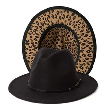 Women Two Tone Wide Brim Fedora Felt Panama Hats Classic Belt Buckle