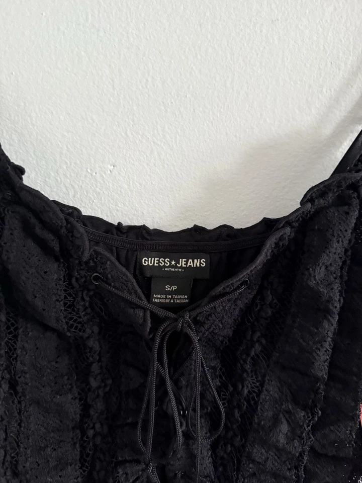 Винтажный Y2K Deadstock новый с Ярлыками Guess джинсы крючком кружевной корсет верхний черный маленький готический - Изображение 3 из 4