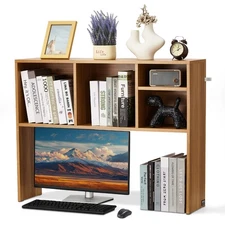 Desktop Bookshelf Storage Organizer Computer Desk Wooden Shelf Display Rack