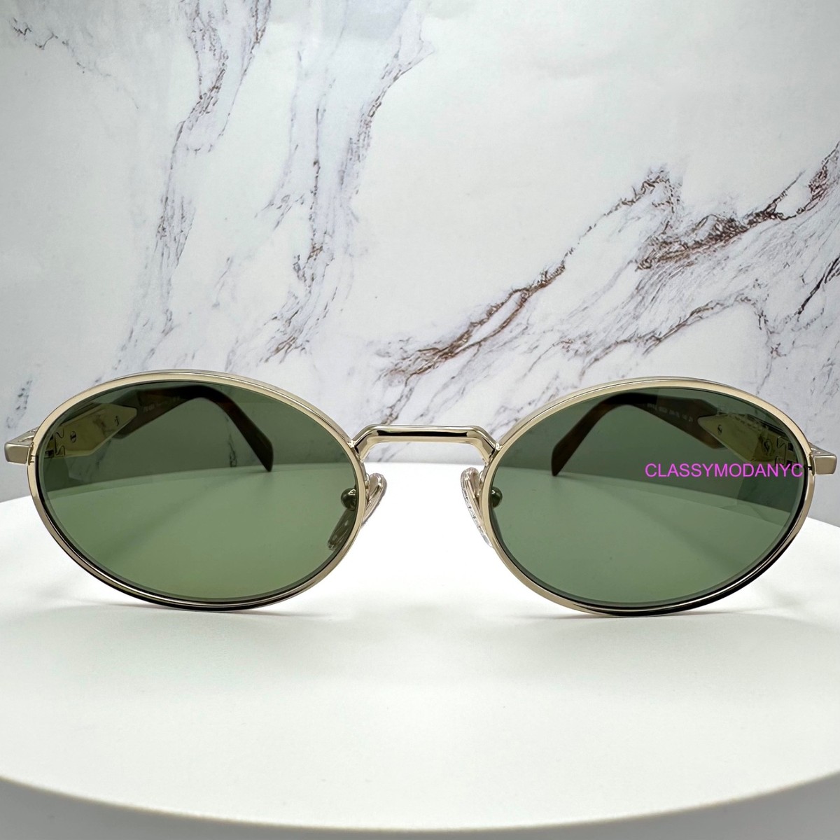PRADA Sunglasses Gold Metal Brown Tortoise Oval Symbole Logo