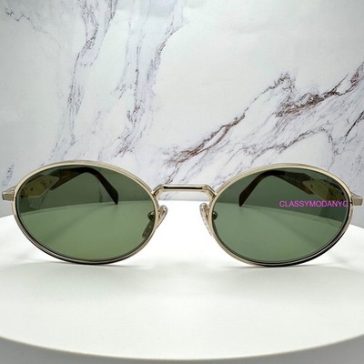 PRADA Sunglasses Gold Metal Brown Tortoise Oval Symbole Logo