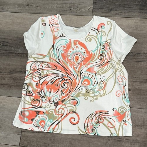 TanJay Colorful short sleeve top blouse women cotton embellished L - Picture 5 of 7