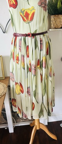 ASOS Mint Green Tulip Print Floral Midi Sundress Size 12 Retro Red Yellow 70s X - Picture 4 of 16