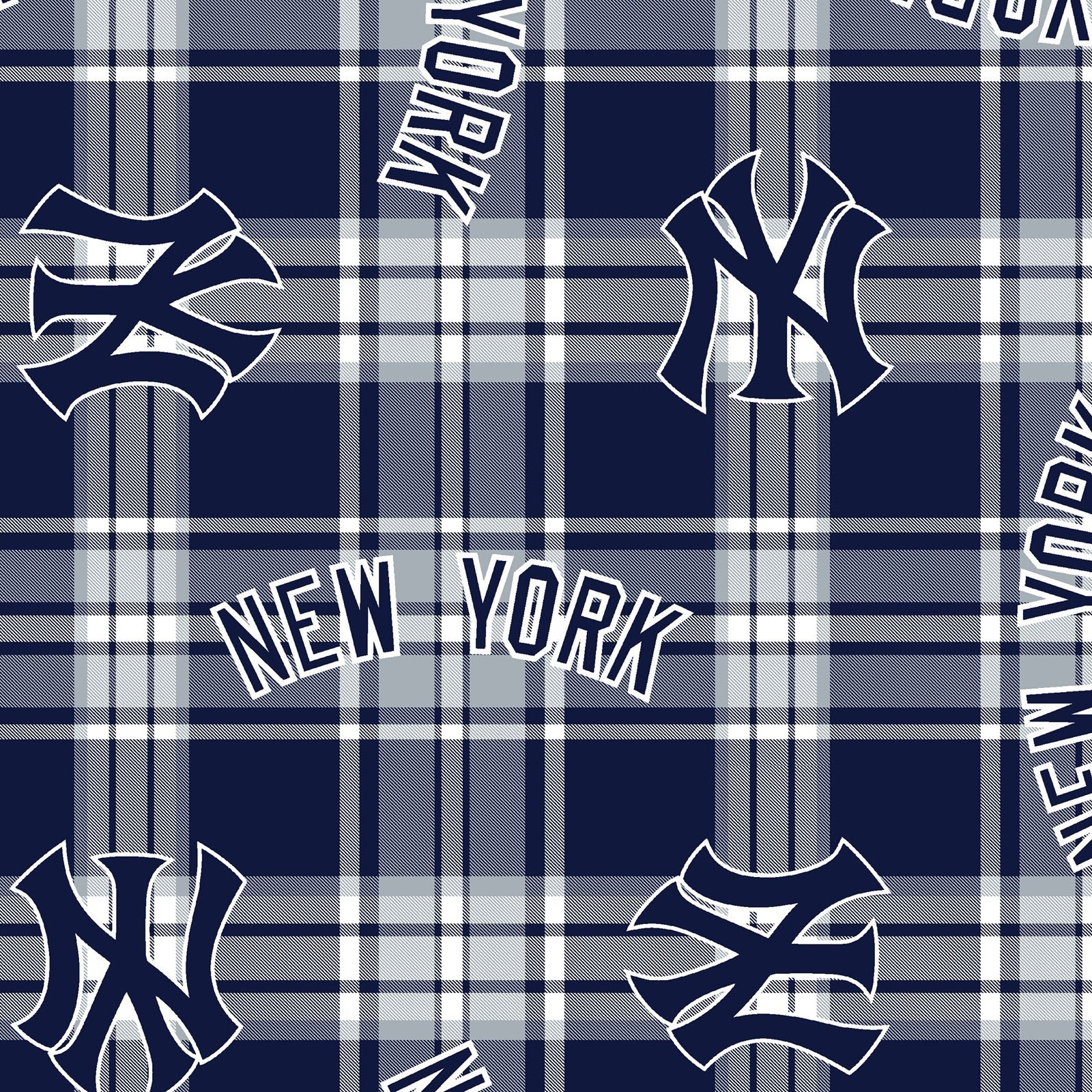 New York Yankees Plaid MLB Fleece Fabric - 58" Wide - Sold by The Yard & Bolt