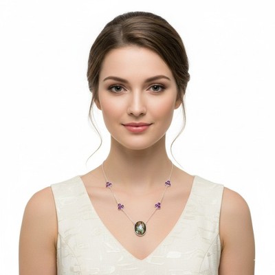 Kupfer Abalone Muschel & Amethyst 925 Sterling Silber Halskette Schmuck N-1004