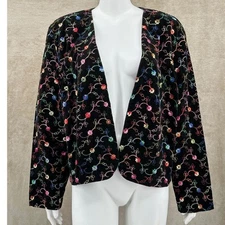 Vintage Lori of California Jacket Womens 18 Black Velvet Rainbow Fairy Grunge