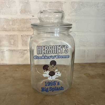 Vintage 1995 Hershey's Cookies 'n' Creme Glass Jar & Cover Big Splash See Pics 