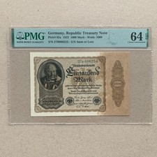 Germany 1000 Mark RARE Banknote 1922 P82a PMG 64 EPQ NO OVERPRINT Currency B999