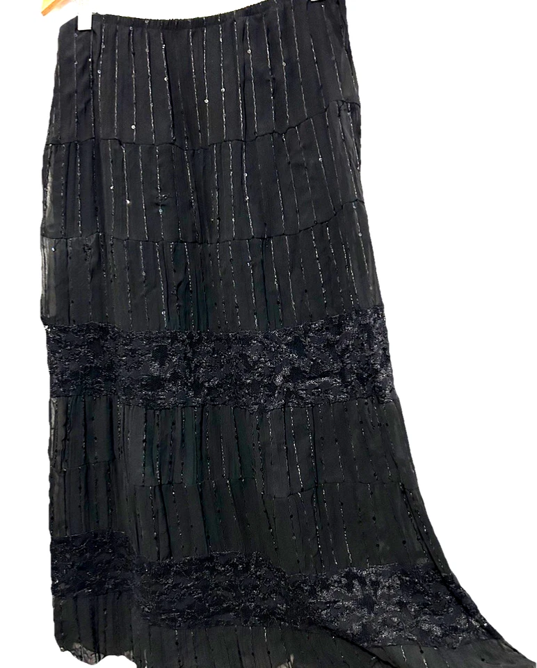 Юбка Dressbarn M черная многоярусная с блестками кружевная отделка капризная ведьмовская темная фея - Изображение 4 из 4