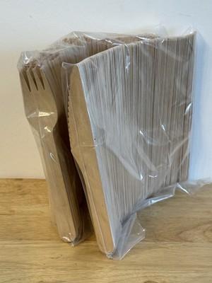 100 Bestecksets aus Holz - Messer & Gabeln biologisch abbaubar Catering Partys Events