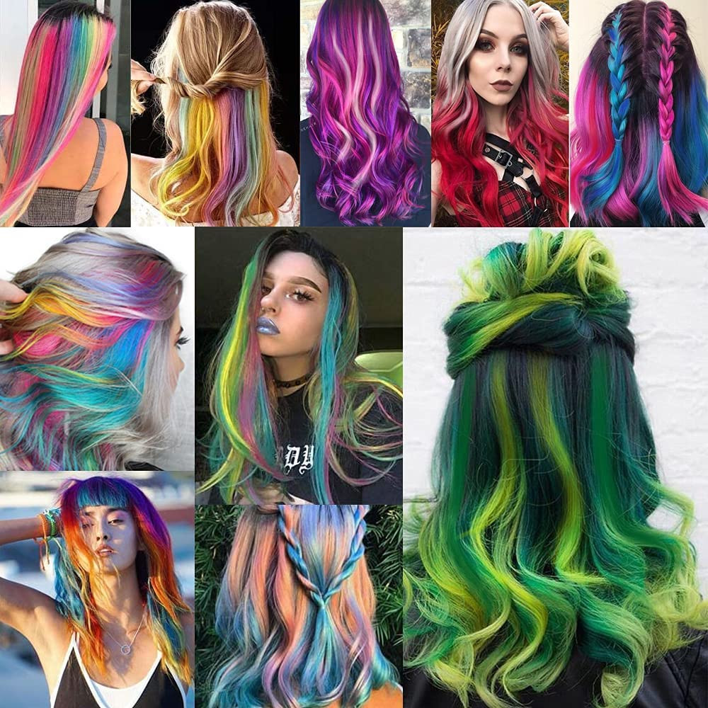 26 Pack Colored Party Highlights Clip in Hair Extensions for Girls 20 Inches Mul
