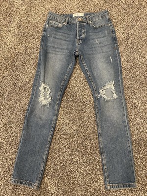 Womens Topman Skinny Stretch Denim Jeans 30x30 Button Fly Distressed