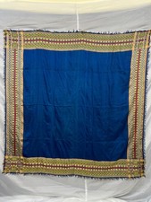 vintage blue silk piano brocade woven fringes shawl wrap stripes scarf S56