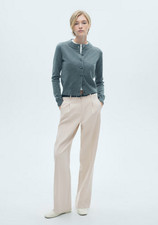 NWT MANGO MNG $90 BEIGE MID RISE STRAIGHT FIT PLEATED TROUSER PANTS SZ 40 US 8