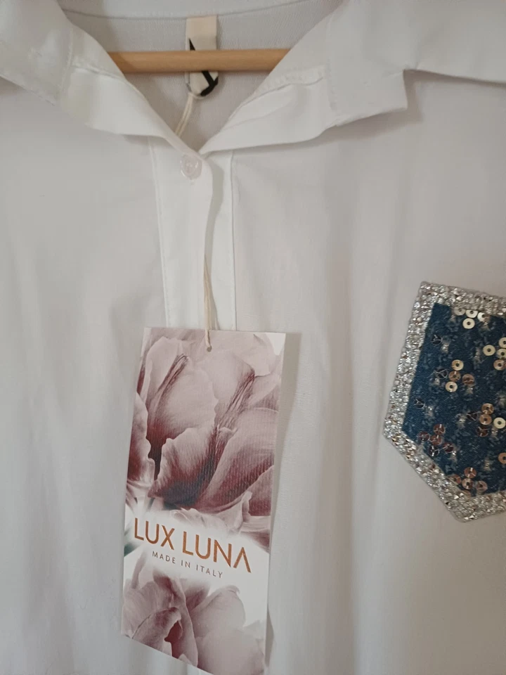 ungetragene ausgefallene weiße Bluse XXL mit Tüll von Lux Luna - Bild 4 von 4