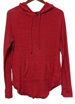 SO Cozy Tunic Red Hooded Top Women's Size Medium Long Sleeve Beach Lightweight