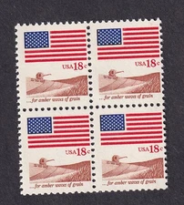 Scott #1890 Flag over Amber Grain Fields Block of 4 Stamps - MNH