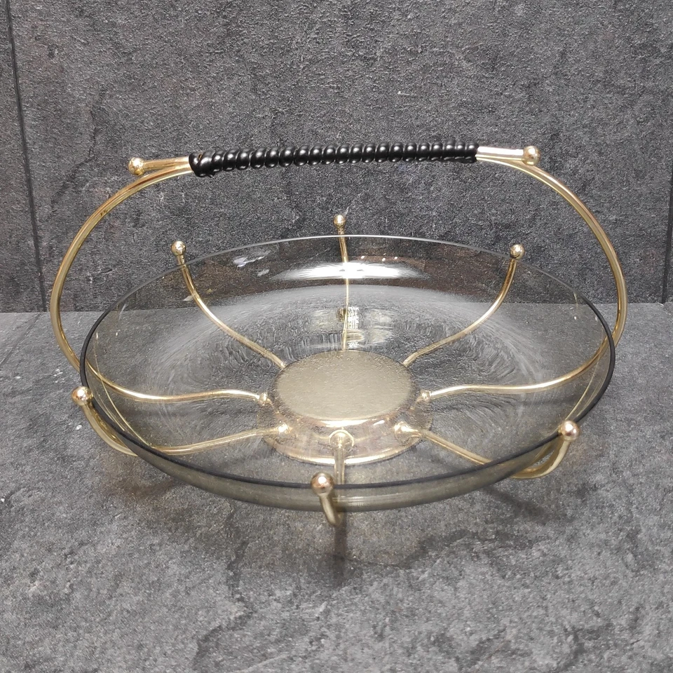 Vintage Konfektschale Henkelschale Rauchglas Retro Mid Century Bonbonschale  - Bild 2 von 4