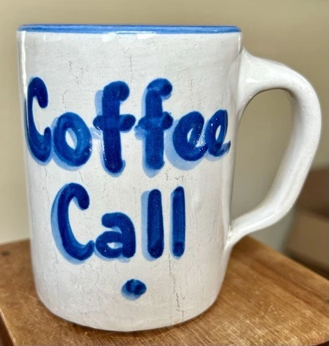 Vintage M.A. Hadley COFFEE CALL Mug/Cup Art Pottery THE END Signed 3-3/4”tall