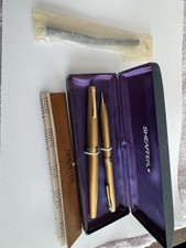 Sheaffer Gold Electroplated Fountain Pen 585 Nib 14k + pencil Pair White Dot