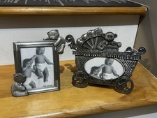 Vintage Pewter Silver metal BABY PHOTO Picture FRAME for 3.5" x 5" Set Of 2