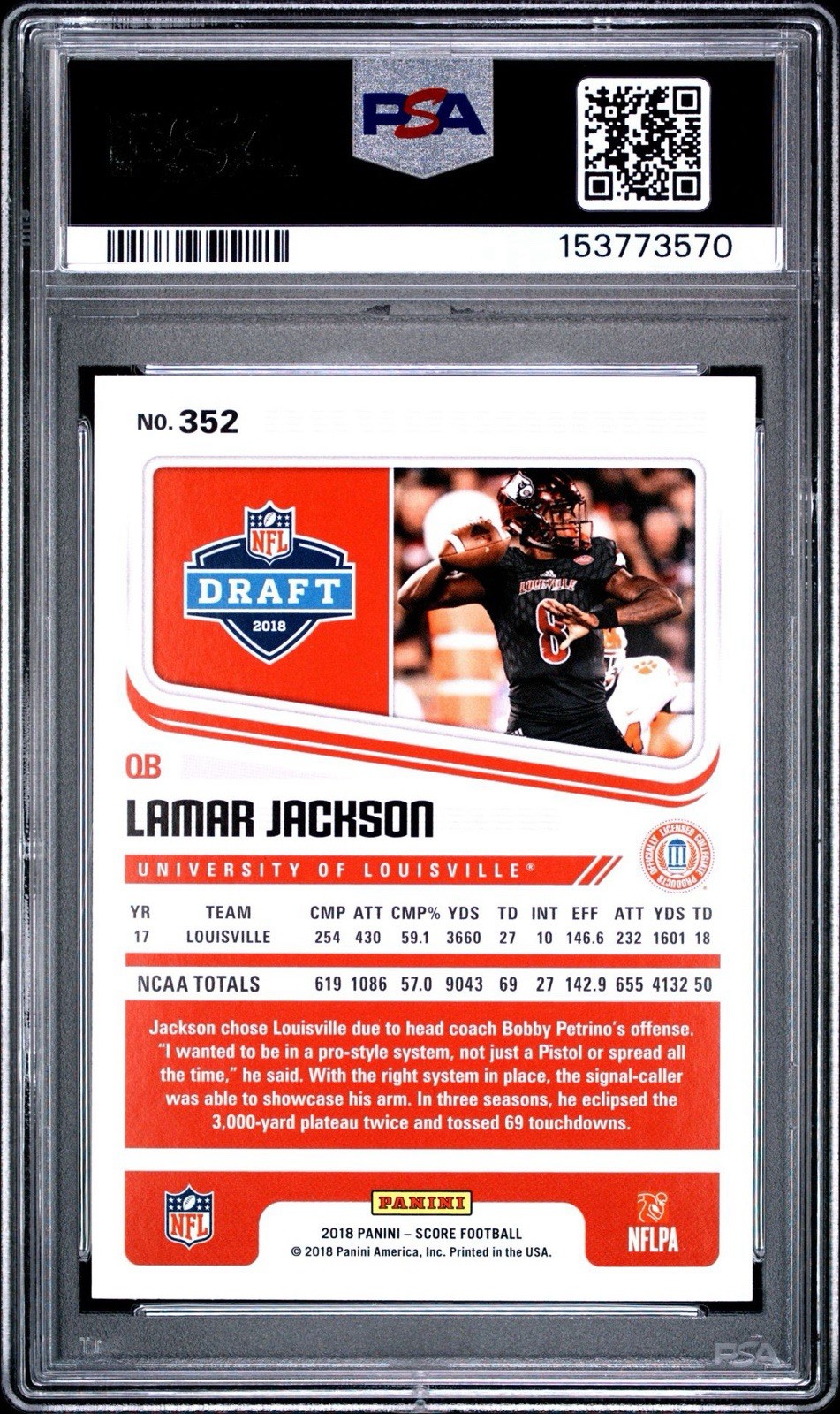 2018 Score Lamar Jackson Rookie PSA 10 view 2