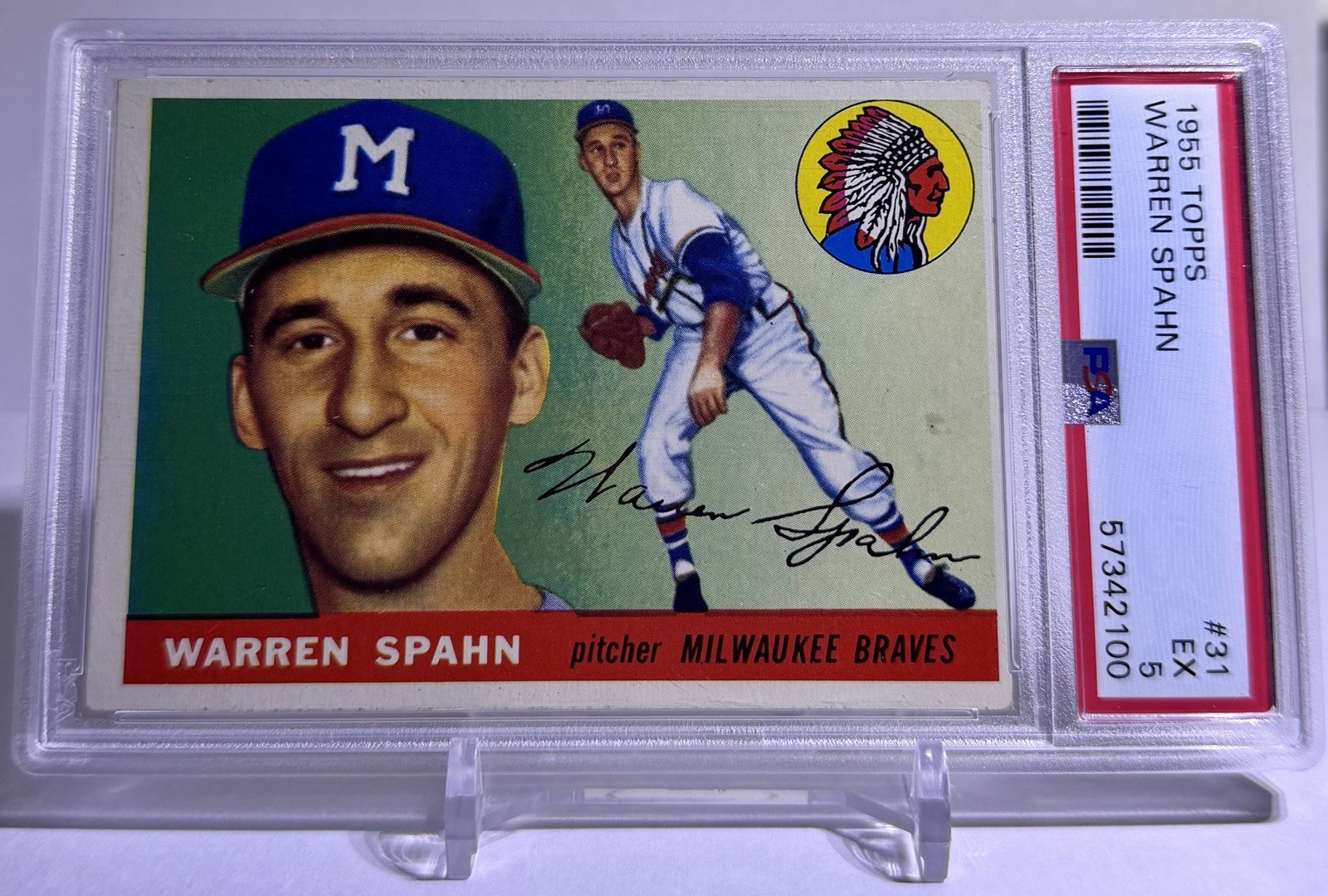 1955 Topps Warren Spahn #31 Milwaukee Braves HOF PSA 5 EX