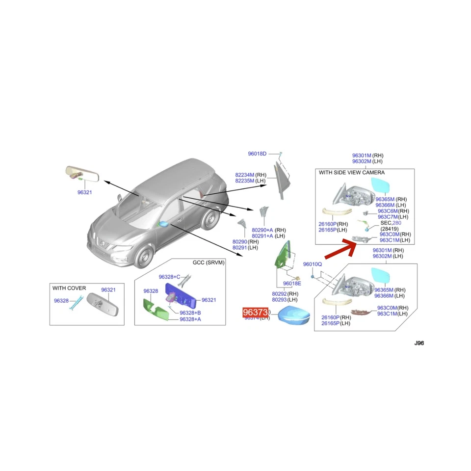 Capa base de câmera montagem embutida espelho asa porta original para Nissan X-Trail 2015-2020 - Imagem 3 de 3