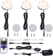 Dimmable LED under Cabinet Puck Lights 3 Lamps Kit with RF Remote Control for Ho