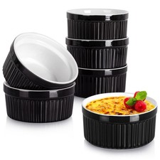 Delling Ramekins 12 oz, Set of 6, Ceramic Creme Brulee, Dessert Bowls, Black Por