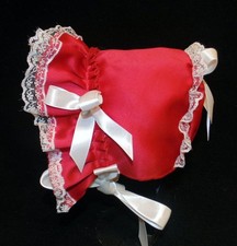 Red Satin with Silk Lining Baby Bonnet
