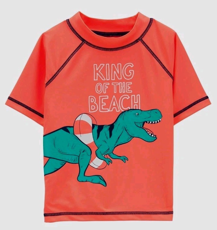 NEW Carter's 2T dinosaur toddler coral rash guard KING OF THE BEACH swim NWT SPF