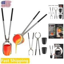 6kg Crucible Tongs Set w/Lifting, Pouring Tongs  2 Graphite Crucibles