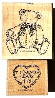2 Stampin Up! Rubber Stamps - Teddy Bear 1995 & I LOVE YOU BEARY MUCH HEART 1995