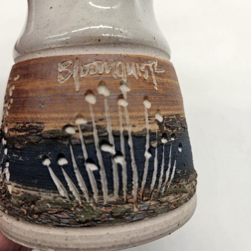John Bloomquist Art Pottery Small Pitcher Creamer Engraved Water Scene - Picture 7 of 9