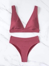 Bikini Set Swimwear swimming costume Padded Top & High waist Bottoms crinkled ML