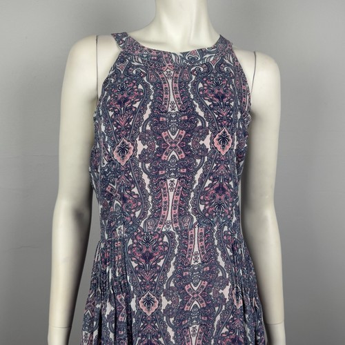 Jeanswest Size 16 Long Maxi Dress High Neck Purple Pink Paisley Sleeveless Casua - Picture 2 of 14