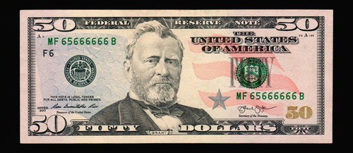 RARE $50 2013 Federal Reserve Note Cool Serial Number MF65666666B (H2) - Picture 1 of 2
