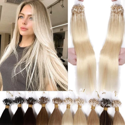 Remy Echthaar Microring Loop Extensions 100% Human Hair Haarverlängerung Glatt - Bild 1 von 4