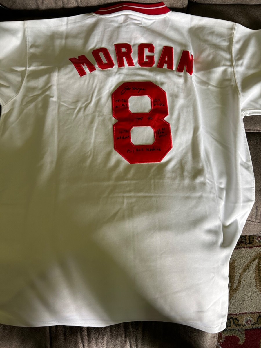 Joe Morgan signed Mitchell Ness jersey Cincinnati Reds inscriptions!