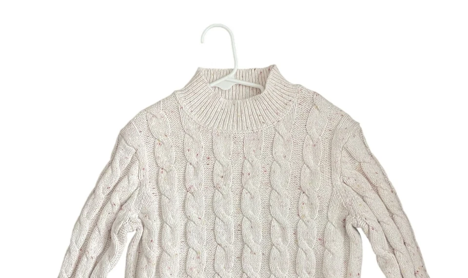 Suéter tejido con cable Crewcuts para niñas talla 8-9 Fisherman Preppy J. Crew Crema Marfil Foto 2 de 4