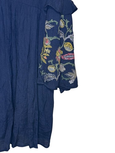 Abito donna Umgee boho svasato maniche foderato ricamato floreale blu medio - Foto 7 di 9