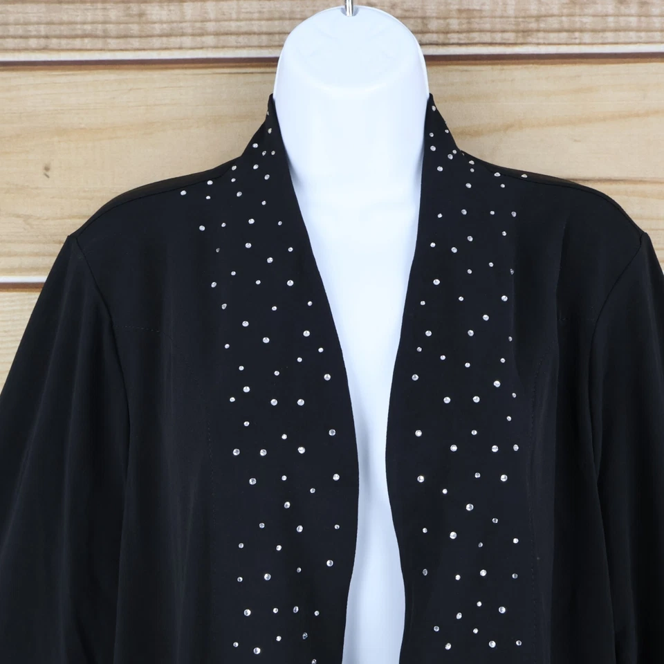 Quacker Factory Open Front Cardigan Top Duster Womens 1X Black Jeweled NEW - Image 4 of 4