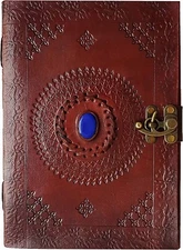 A4 Handmade Vintage Leather Journal Blue Stone Lock Travel Diary Gift Sketchbook