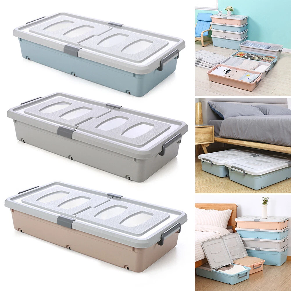 Large Plastic Underbed Storage Boxes on Wheels Under Bed Organiser