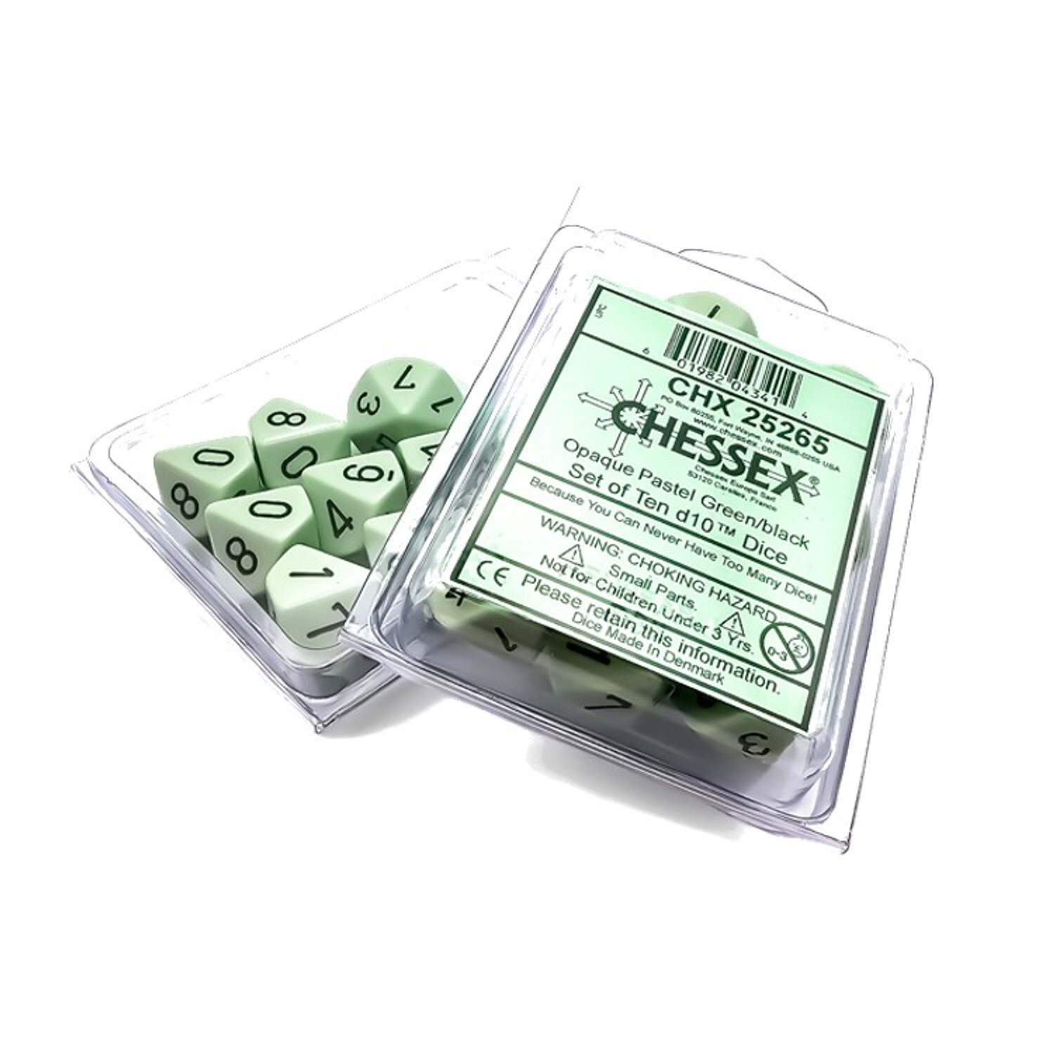 Шахматные кости: Матовые, пастельно-зеленые/черные (набор из десяти кубиков d10) CHX25265