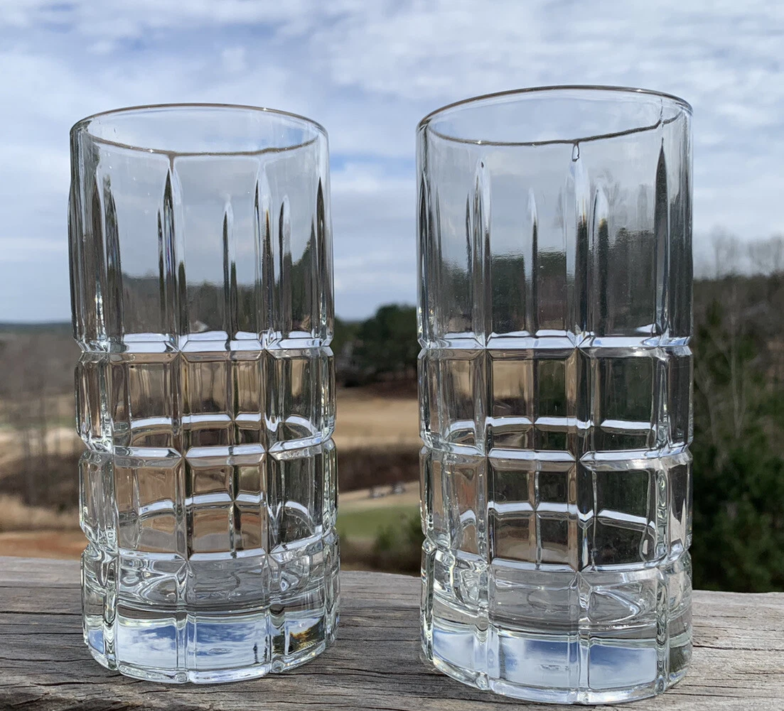 Set Of 2 Vintage Anchor Hocking Tartan Etched Clear Glasses (Heavy) 16 Oz