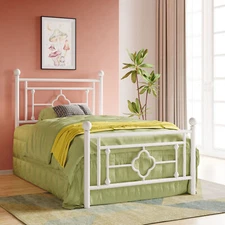 14'' Twin Size Metal Platform Bed Frame, Mattress Foundation for Storage, White