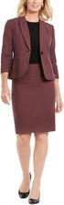 NEW LE SUIT JACQUARD BORDEAUX RED CAREER JACKET SKIRT SUIT SET SIZE 18 200